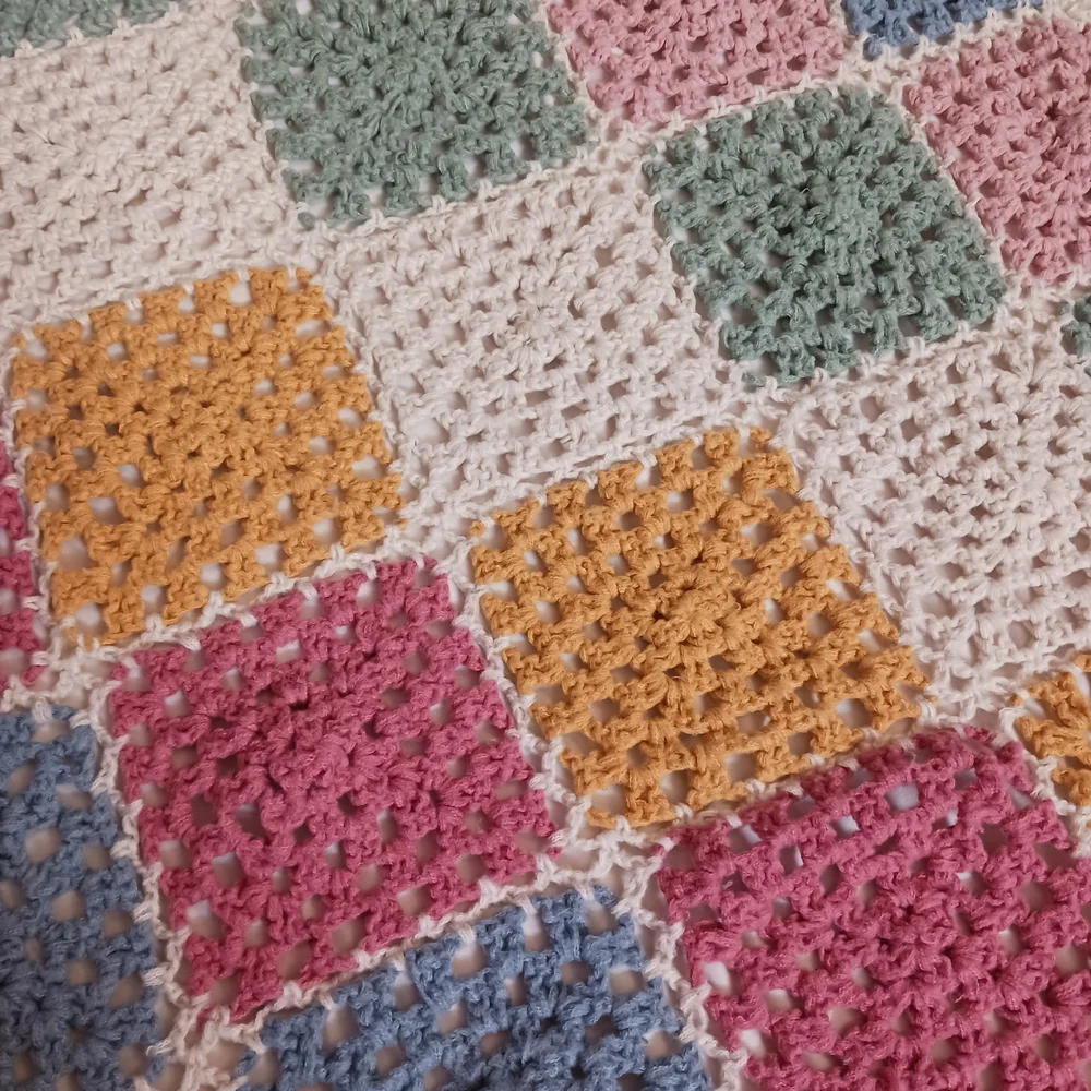 Granny Square Loose Crochet Colorful Blanket 64x50 - Picture 2 of 5